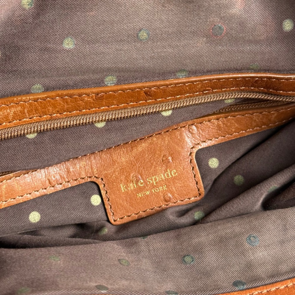 Kate Spade New York Cognac Leather Ostrich Embossed Hobo Shoulder Bag Brown - Picture 4 of 10